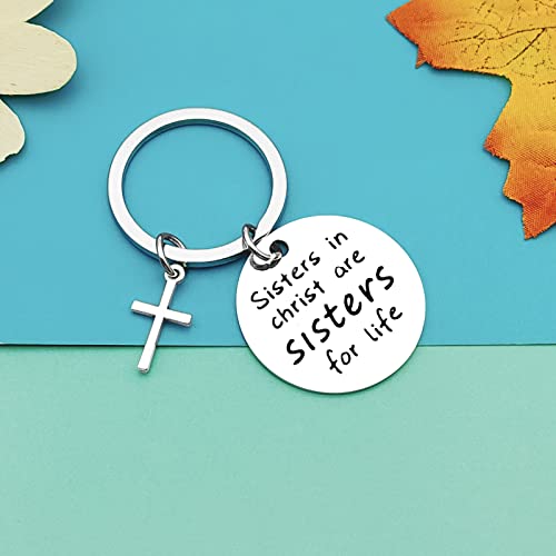 Dabihu Christian Gift Keychain Religious Gift Bible Verse Keyring Baptism Christmas Easter Birthday First Communion Gift - color: Silver Keychain for Sisters in Christ Are Sisters for Life