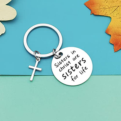 Dabihu Christian Gift Keychain Religious Gift Bible Verse Keyring Baptism Christmas Easter Birthday First Communion Gift - color: Silver Keychain for Sisters in Christ Are Sisters for Life