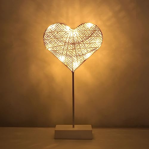 Lewondr Heart Decorative Table Lamp, Valentines Day LED Light Winding Cotton Thread Night Lamp for Bedroom, Battery Powered Desk Lamp for Galentine's Day Romantic Gifts for Women Home Decorations - style: Heart