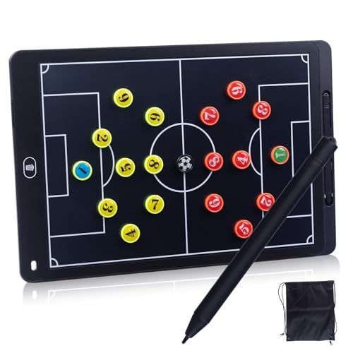 Soccer Coaching Board,Magnetic Electronic 16in LCD Coaching Board,Soccer Tactical Equipment Set,with Stylus Pen,27Pcs Tactical Magnetic Chess,Storage Bag,Soccer Training Equipment