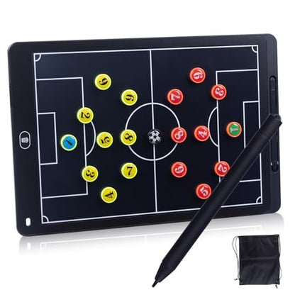 Soccer Coaching Board,Magnetic Electronic 16in LCD Coaching Board,Soccer Tactical Equipment Set,with Stylus Pen,27Pcs Tactical Magnetic Chess,Storage Bag,Soccer Training Equipment
