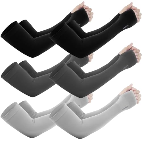 GOUNOD Gardening Sleeves to Cover Arms for Women with Thumb Holes-Sun Protection SPF Cooling Driving UV Blocking - color: 6 Pairs:black,grey