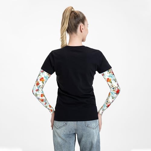 Arm Sleeves Outdoor Garden Sports Cooling Sun Sleeve for Women Men Farm - color: Hummingbird Flower