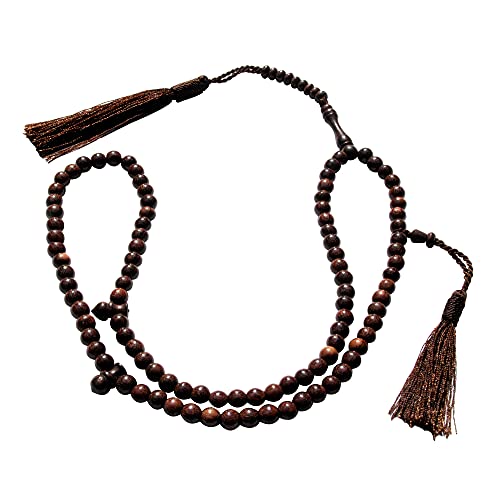 Dense Tamarind Tree Tasbih - Small 6mm 99-Bead Brown Prayer Beads with 2 Tassels