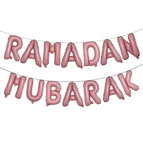 16inch Rose Gold Eid MUBARAK Foil Balloons Party Decoration Supplies Ramadan Decoration Gold EID Balloons For Muslim EID Ballon (RAMADAN Pink) - color: Ramadan Pink
