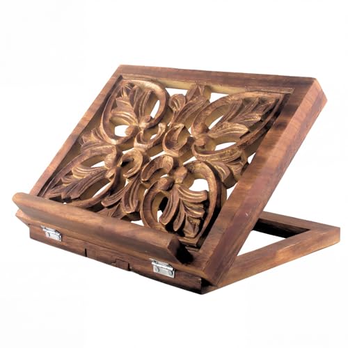 Amyhill Adjustable Wooden Bible Stand 13 x 10 Inch Carved Missal Stand Foldable Prayer Book Holder Stands Adjustable Book Display for Reading Folding Religious Prayer Holy Books Holder(Classic) - style: Classic