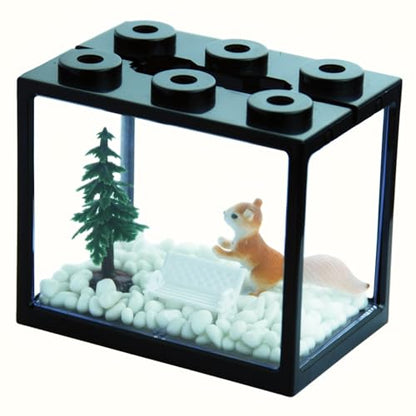 Small Sea Monkey Tank, Stackable Mini Betta Fish Tank Tinny Aquarium Kit with Aquarium Gravel, Moss Ball Tank Shrimp Tank 0.27 Gallon Acrylic Cube Fish Bowl for Shrimp Snails - color: Black