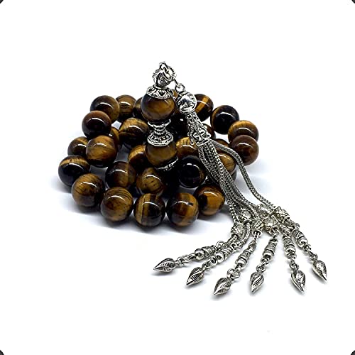 Design Tiger Eye Stone Series Worry Beads - Prayer Tesbih-Tasbih-Tasbeeh-Misbaha-Masbaha-Subha-Sebha-Sibha-Rosary (Big 12 mm-33 Beads) - color: Big Beads -12 mm-33 Beads-