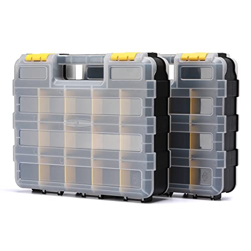 EMENTOL 2PCS Double Side Tool Organizer with Customizable/Removable Plastic Dividers, Hardware Box Storage for Screws, Nuts, Nails, Bolts, 34-Compartment, Black/Yellow - color: Black/Yellow