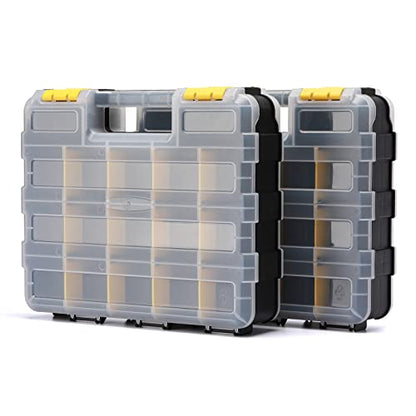 EMENTOL 2PCS Double Side Tool Organizer with Customizable/Removable Plastic Dividers, Hardware Box Storage for Screws, Nuts, Nails, Bolts, 34-Compartment, Black/Yellow - color: Black/Yellow