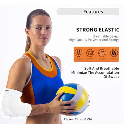 Volleyball Elbow Pads Youth 2XS-XL - Kids Teens Elbow Protector with Thicken Sponge Breathable Padding - color: White, size: Small