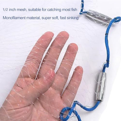 Lawaia Cast Net Cast Nets for Fishing Hand Throw Bait Nets 1/2 inch Mesh Freshwater Saltwater Fish Gear - Ideal for Shrimp, Fish & Fly Fishing with 3FT - 12FT Radius - size: 9FT/2.7mRadius
