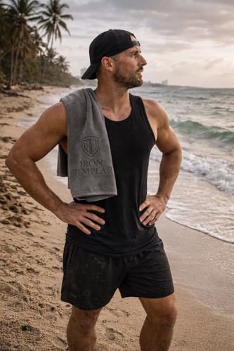 Gym Towel 3-Pack, Templar Endurance Microfiber – Quick Dry Sports Towels (Black, Red, Gray) – 29.5” x 13.8” Workout, Travel & Outdoor Performance Towels
