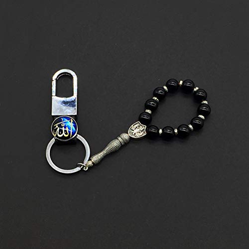 Keychain & Rosary Collection -Car Key Chain-Handbags Holder - color: Leather Keychain 10 Mm-black Beads