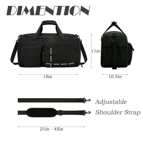 MAXTOP Gym Bag for Women Men Travel Duffle Bag Large Capacity Carry On Weekender Overnight Bag With Shoe Compartment Gym Tote Dry Wet Separation Duffel Bag for Travel - color: Black Set, style: Gym Bag&toiletry Bag