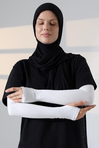 ihvan online, Hijab Sleeves for Women, Muslim Arm Sleeve for Prayer, Women's Soft Stretchy Modest Sleeves to Cover Arms - color: White-model 2