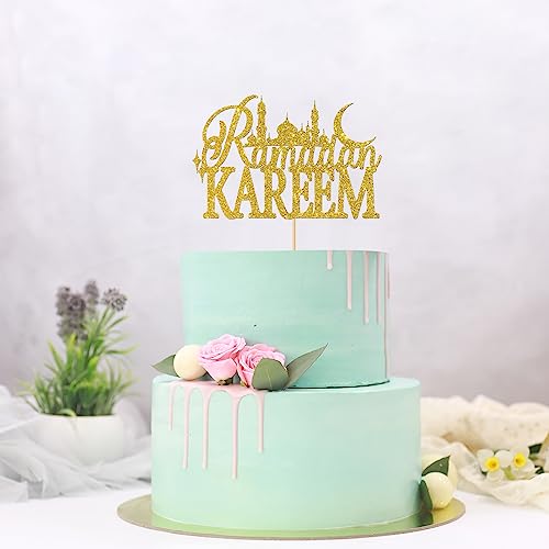 Gold Glitter Ramadan Kareem Cake Topper - Ramadan Muslim Islamic Decoration - Muslim Islam Eid Celebration Decoration