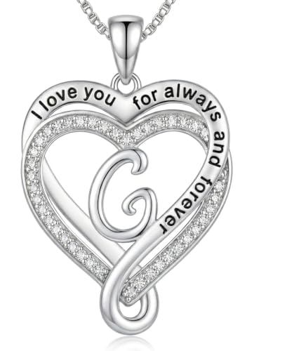 Heart Initial Necklace for Women Double Heart Letters Necklaces - color: G