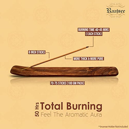 Raajsee Sandalwood Incense Sticks 100 Gm Pack-100% Pure Organic Natural Hand Rolled Free from Chemicals-for Church,Aroma Therapy,Relaxation,Meditation & Sensual Therapy - color: Sandalwood
