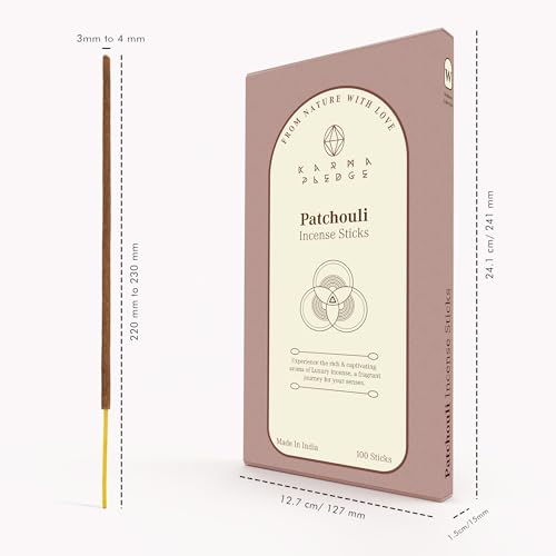 KarmaPledge Patchouli Incense Sticks, Burn Time 45-60 Min, 100 Sticks - color: Patchouli