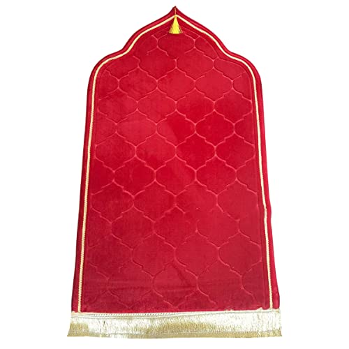 Muslim Prayer Mat, Thick Soft Velvet Muslim Rug, Portable Muslim Prayer Rug, Turkish Prayer Carpet,Janamaz Sajada Carpet for Men and Women Plain Solid Prayer Mat Ramadan Eid Gift.- Red - color: Red