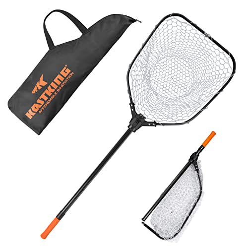 KastKing Brutus Fishing Landing Net with Extendable Handle | UP to 31in/45in/75in, Silicone & PVC Mesh, Lightweight Aluminum Frame, Non-Slip EVA Handle, Holds up to 44lbs - size: 75" Total Length(extendable), style: Silicone Net