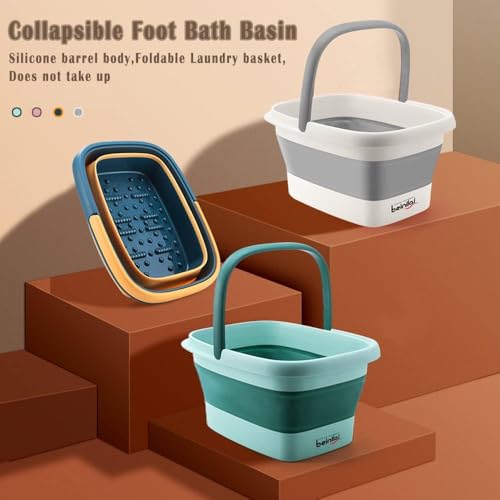 Collapsible Foot Bath Basin with Handles/Massage Acupoint (2 Pack) | Plastic Foot Bucket, Foot Soak Tub for Soaking Feet, Foldable Laundry Basket-Gery - color: Gray, size: 2 Pack