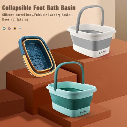 Collapsible Foot Bath Basin with Handles/Massage Acupoint (2 Pack) | Plastic Foot Bucket, Foot Soak Tub for Soaking Feet, Foldable Laundry Basket-Gery - color: Gray, size: 2 Pack