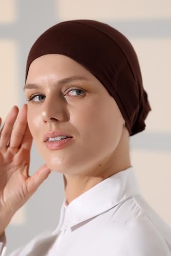 ihvan online, Hijab Cap, Beanie Undercap Scarf, Turban Head Wraps for Women, Hair Wrap, Muslim Under Scarf Hijab Cap - color: Light Brown