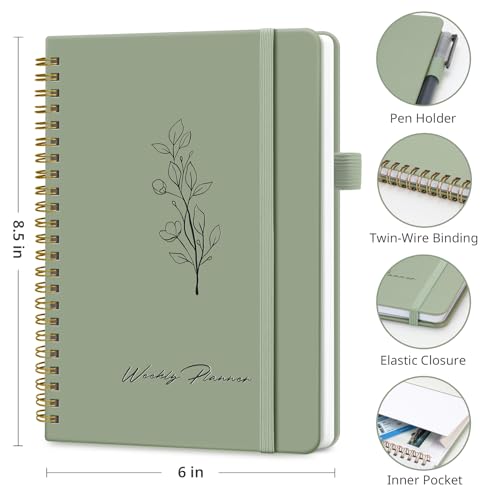 Taja Undated Weekly Planner, Weekly To Do List Notebook with Goal & Habit Tracker Organizer, A5 Weekly Planner Notebook with Spiral Binding, 6.1" x 8.2" - Green - color: a.Green
