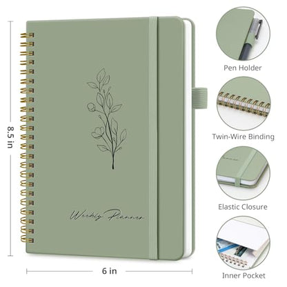 Taja Undated Weekly Planner, Weekly To Do List Notebook with Goal & Habit Tracker Organizer, A5 Weekly Planner Notebook with Spiral Binding, 6.1" x 8.2" - Green - color: a.Green