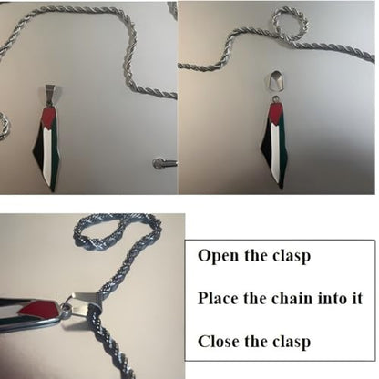 Palestine Map Pendant Necklace, Stainless Steel Chain, Multicolor，Peace Pendant - color: Silvery-1.5in