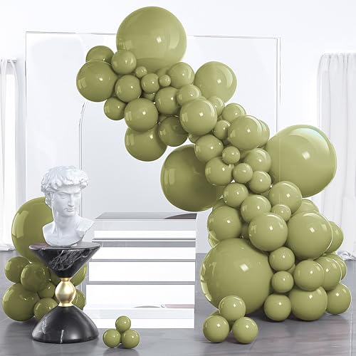 PartyWoo Sage Green Balloons 130pcs Different Sizes of 18 12 10 5 Inch Olive Boho Green Latex Balloon Arch Kit for Wedding Birthday Dinosaur Jungle Golf Football Theme Party Decorations Green-F11 - color: Sage Green-f11