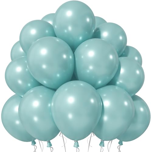 Jobkoo Pearl Teal Balloons, 12 Inch Pearl Turquoise Aqua Blue Latex Balloon - color: 02-blue-10