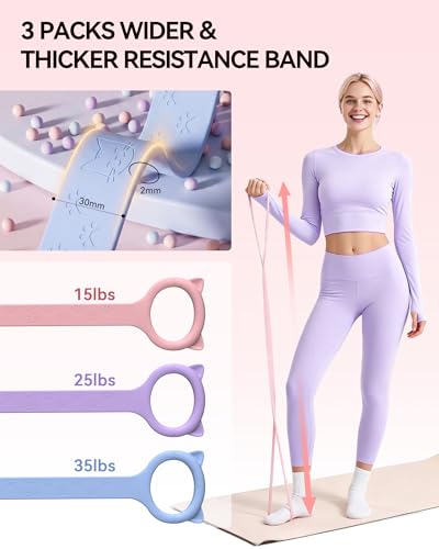 Figure 8 Resistance Bands with Handles, Upgraded Silicone 8-Shaped Exercise Band for Women,Stretch Bands Set for Exercise Arms Back Legs Pilates Yoga - color: 3Pcs Pink 15Lb & Purple 25Lb & Blue 35Lb
