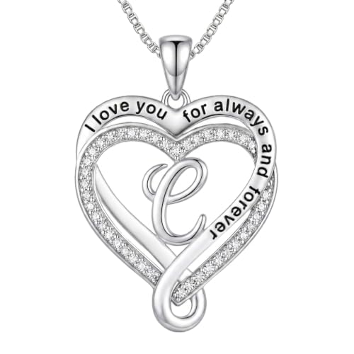Heart Initial Necklace for Women Double Heart Letters Necklaces - color: C