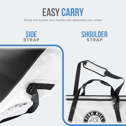 Flat PVC Tarpaulin Insulated Fish Cooler Kill Bag - Waterproof Fishing Cooler Bag with Easy Grip Carry Handles - Portable Soft Cooler - 3 Sizes - size: (70 QT) 40" x 18"