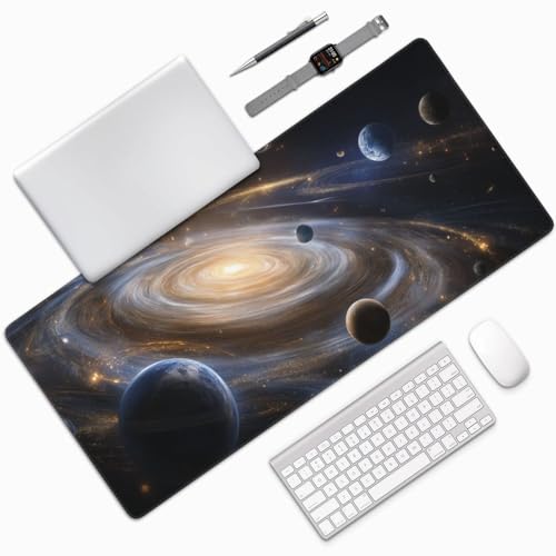 XXL Gaming Mouse Pad 35.4x15.7 Inch, Large Extended Desk Mat | Galaxy Space Design, Non-Slip Rubber Base, Water-Resistant Surface and Stitched Edges for Gaming, Office & Home - color: Galaxy Space