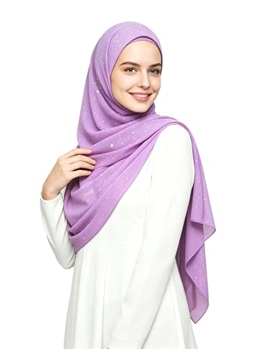 Lina & Lily Sparkle Shimmer Gold Glitter Women's Chiffon Hijab Head Scarf Shawl Wrap Lightweight - color: Lavender