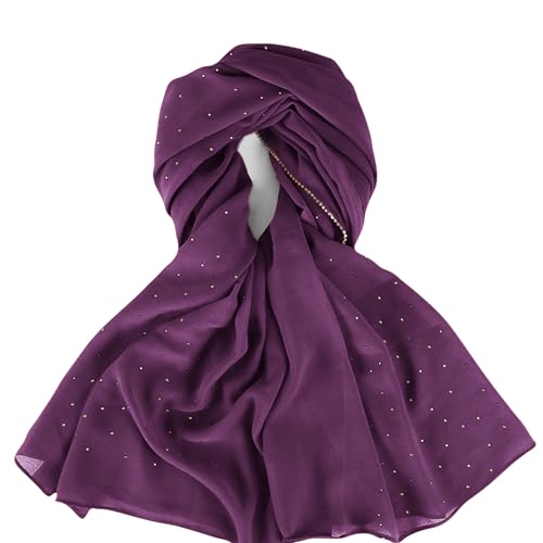 Hijab Scarf for Women Soft Chiffon Rhinestone Long Scarf Shawl Fashion Muslim Hijab Head Wrap Scarves - color: Purple