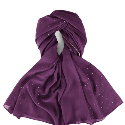 Hijab Scarf for Women Soft Chiffon Rhinestone Long Scarf Shawl Fashion Muslim Hijab Head Wrap Scarves - color: Purple