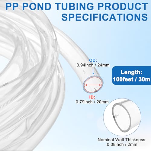 M METERXITY Vinyl Tubing 3/4" ID x 1" OD 100ft Flexible Plastic Tube with 2 Hose Ties, Lightweight Hybrid PVC Hose for Water Gardening/Airline/Aquarium Tubing [Clear] - size: 3/4" ID x 100ft