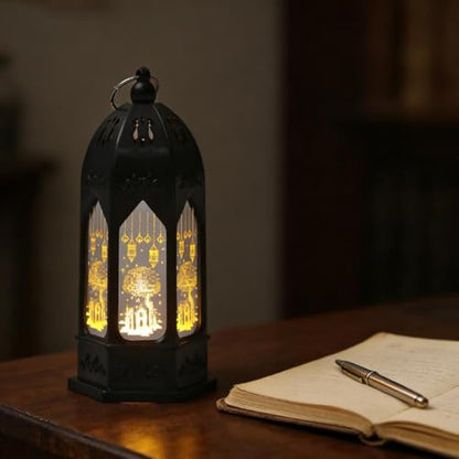 2026 Ramadan Lantern Led Gold Moon Star Castle Night Lights for Home Eid Mubarak Centerpieces Decorations Gifts Islam Muslim Festival Party Table Wall Decoration (Black)