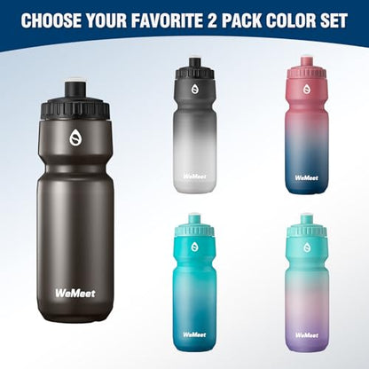 WEMEET Lightweight Cycling Water Bottle 2-Pack, Fits Most Bike Cages, Squeeze Water Bottle for Cycling, Running, Fitness(Black & Green Pink Purple, 32oz) - color: Black Green Pink Purple, size: 32 Ounces