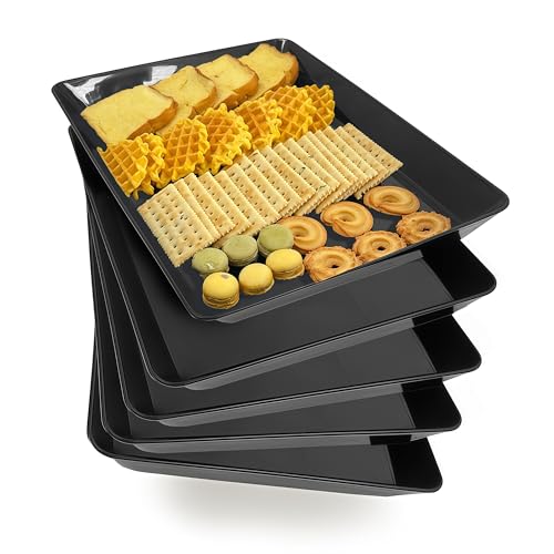 Serving Tray Platter, 5 Pcs Food Tray for Veggie Fruit Snack Dessert Cookie Cheese, Food Trays for Party Supplies Display, Plastic Platters for Serving Food, Large Trays, BPA Free - color: Black, size: 14.5'' x 9.5'' (5 Pack)