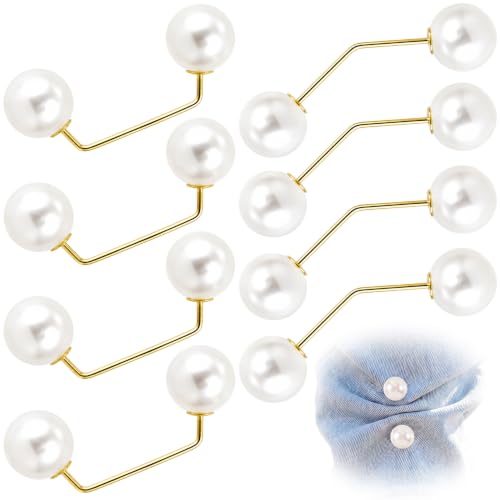 Pearl Brooches for Women, Faux Pearl Shawl Pins Sweater Clip, Decorative Safety Pins Pant Hem Clips Length Adjuster - color: style2,white,8pcs