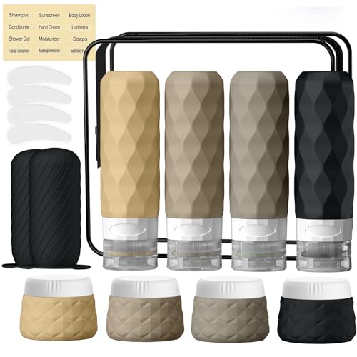Silevoler 16Pack Travel Bottles for Toiletries, Bottles, Jars, and Covers - color: Apricot Black