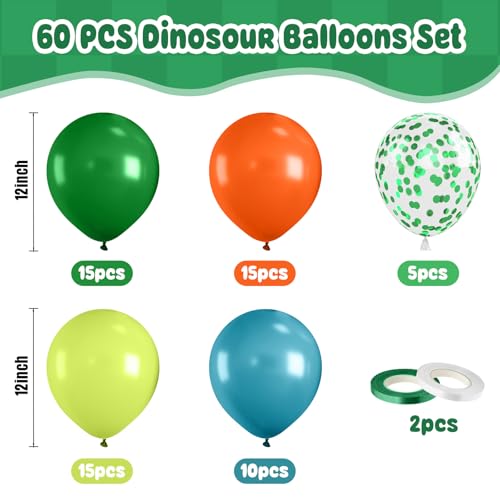 Paready Dinosaur Balloons, 60Pcs Dino Printed for Kids Boys Birthday Supply - color: Green Orange Dino