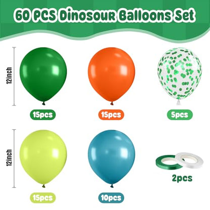 Paready Dinosaur Balloons, 60Pcs Dino Printed for Kids Boys Birthday Supply - color: Green Orange Dino