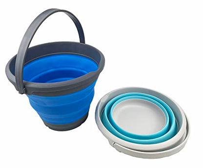 SAMMART 5.5L (1.4 Gallon) Collapsible Plastic Bucket - Foldable Round Tub - Portable Fishing Water Pail - Space Saving Outdoor Waterpot (Cyanine + Blue (Set of 2)) - color: Cyanine + Blue (Set of 2)